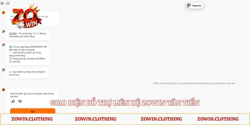 Giao diện hỗ trợ liên hệ Zowin tân tiến