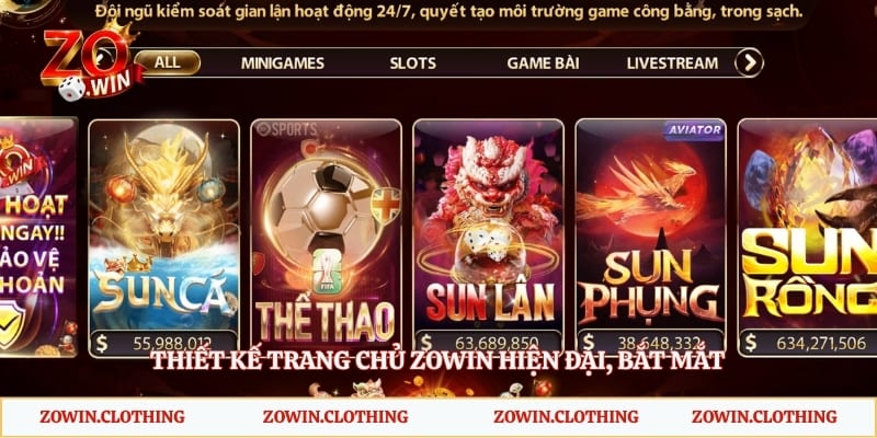 Thiết kế trang chủ Zowin hiện đại, bắt mắt